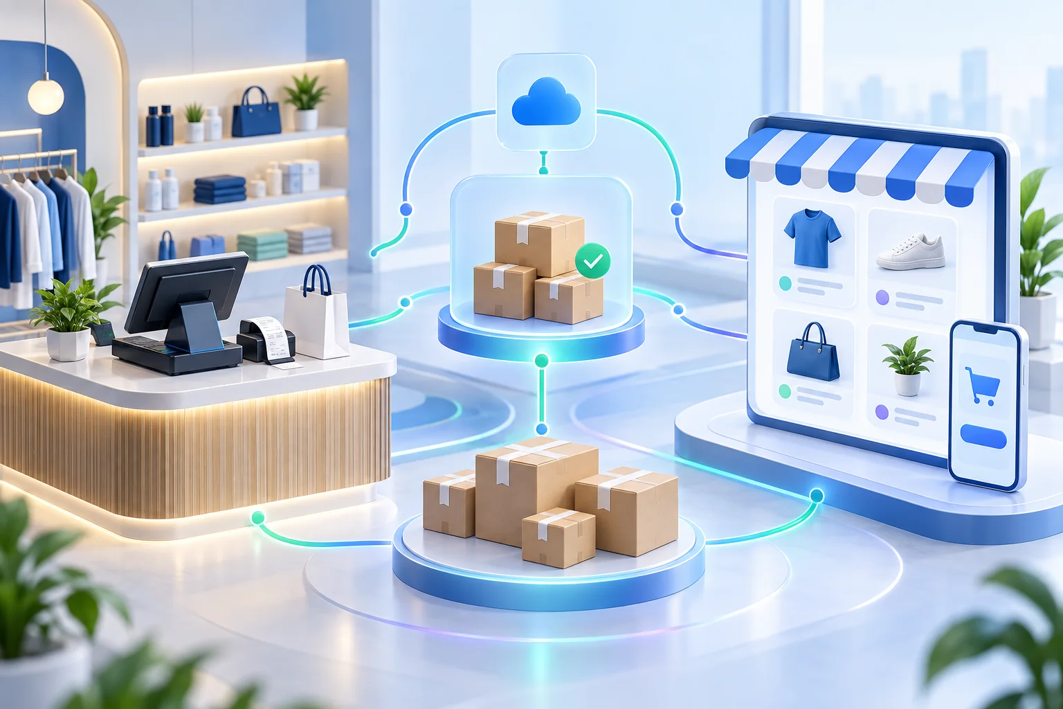 Connected retail and ecommerce inventory protected by synchronized stock controls
